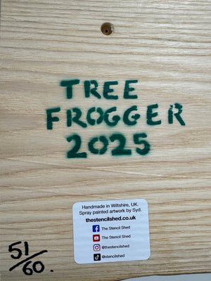 Tree Frog new Artwork for 2025 on barky Ash wood - Number 51 of signed Limited Edition - 15 x 20cm