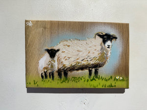 Sheep Stencil Artwork on Oak wood - Limited Edition, signed art size 20 x 13cm - No. 4 from edition of 25