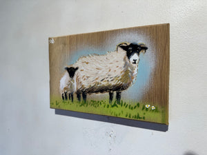 Sheep Stencil Artwork on Oak wood - Limited Edition, signed art size 20 x 13cm - No. 4 from edition of 25
