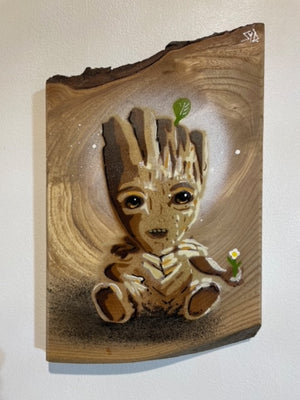 'Cute Roots' on rare rustic Elm wood no. 4 - New for 2023 artwork size approx 16 x 20cm - Signed Limited Edition