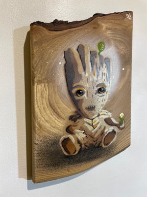 'Cute Roots' on rare rustic Elm wood no. 4 - New for 2023 artwork size approx 16 x 20cm - Signed Limited Edition