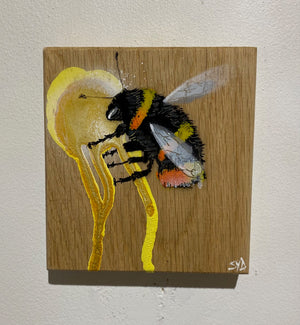 Bee 'Honey' yellow, cream and gold drip - 13 x 14cm- Individual Spray painted artwork