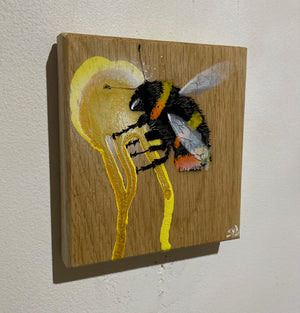 Bee 'Honey' yellow, cream and gold drip - 13 x 14cm- Individual Spray painted artwork