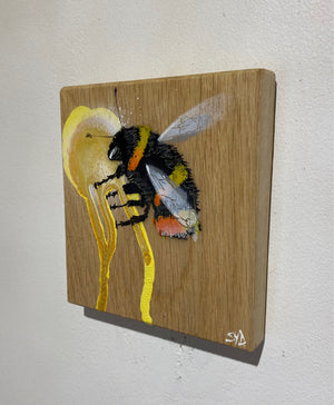 Bee 'Honey' yellow, cream and gold drip - 13 x 14cm- Individual Spray painted artwork