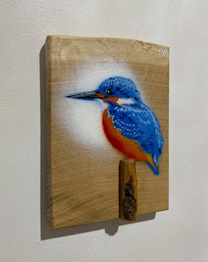 'Kingfisher 2023' on Oak wood - Limited Edition Signed artwork size 13 x 19cm - No.100