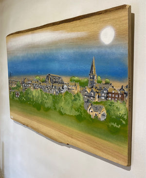 Malmesbury landscape on Oak - unique piece on sustainably sourced wood  - artwork size  60 x 45cm