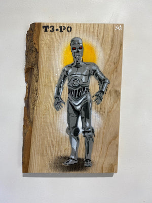 T3-P0 - Fun Stencil Mash Up - approx size 26 x 32cm on barky Ash wood