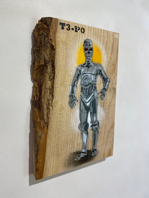 T3-P0 - Fun Stencil Mash Up - approx size 26 x 32cm on barky Ash wood