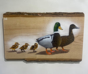 Family Quackers on Ash wood - 50 x 34cm - Signed Limited edition artwork