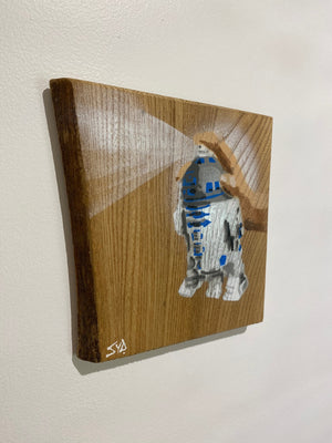 R2 Spray Can artwork on Elm - Most popular limited edition piece size 18 x 19cm