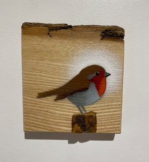 Robin 2024 on barky English Ash - 13 x 15cm approx size - Handmade Christmas gift