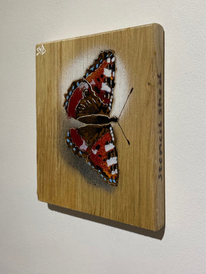 Butterfly new in 2024 Stencil Art on Oak wood size 14 x 17cm