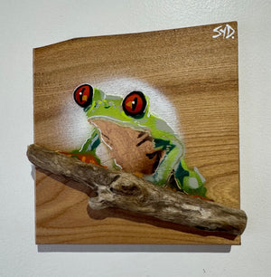 Tree Frog new artwork for 2025 on Elm - Number 57 from Limited Edition - 16 x 17cm