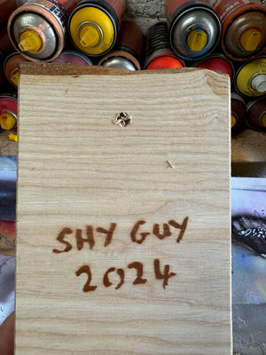 'Shy Guy' Owl artwork new for Christmas 2024 on very barky ash wood - Number 3 size 11 x 20cm