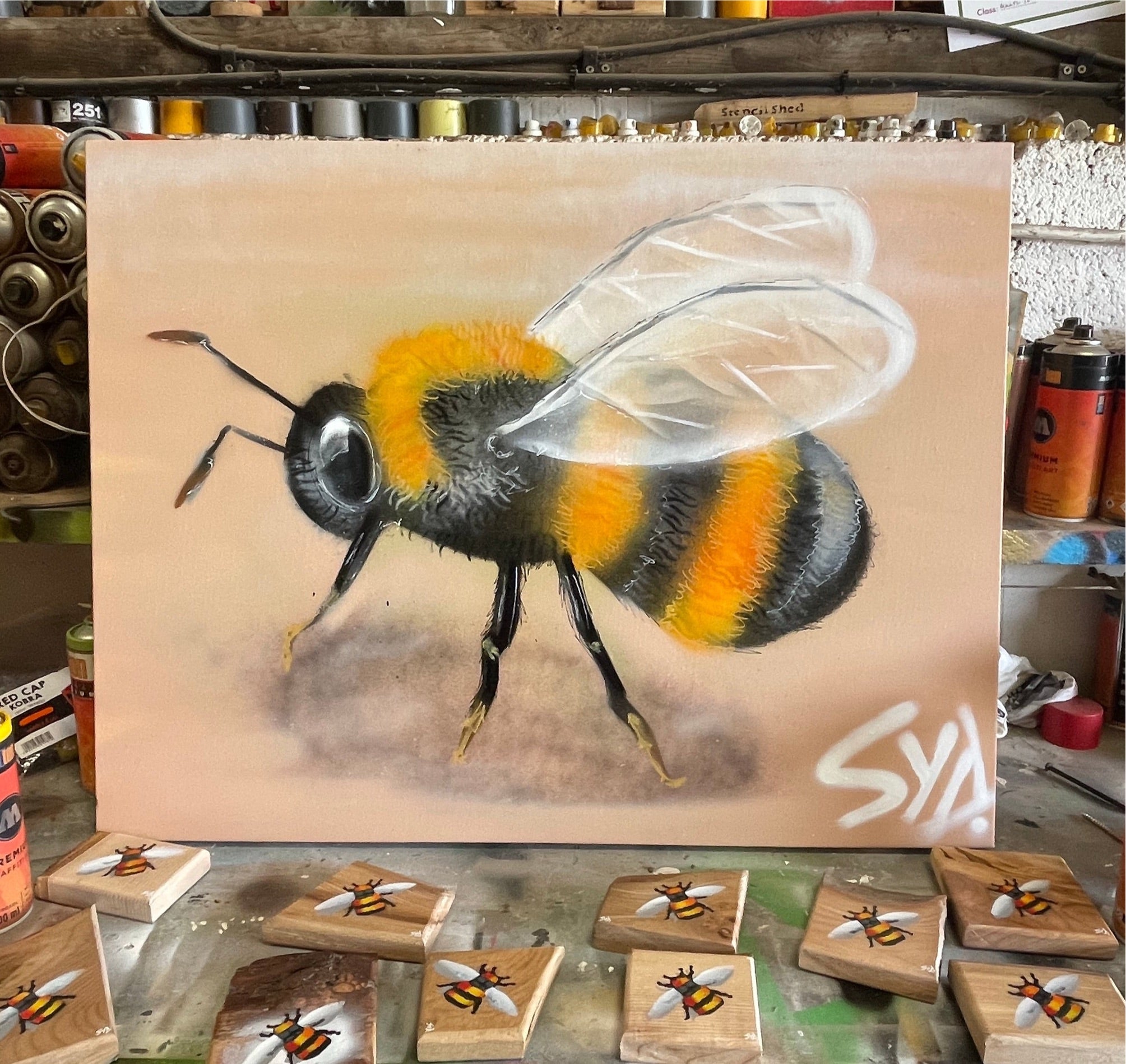 Bee Spraypainted on Canvas 80 x 60cm