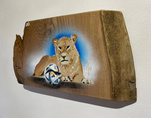 Lionesses 2023 - Number 3 on Elm Wood - 12 x 24cm Approx