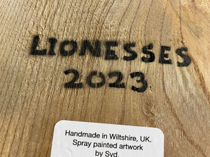 Lionesses 2023 - Number 3 on Elm Wood - 12 x 24cm Approx