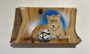 Lionesses 2023 - Number 2 on Yew Wood - 12 x 24cm Approx