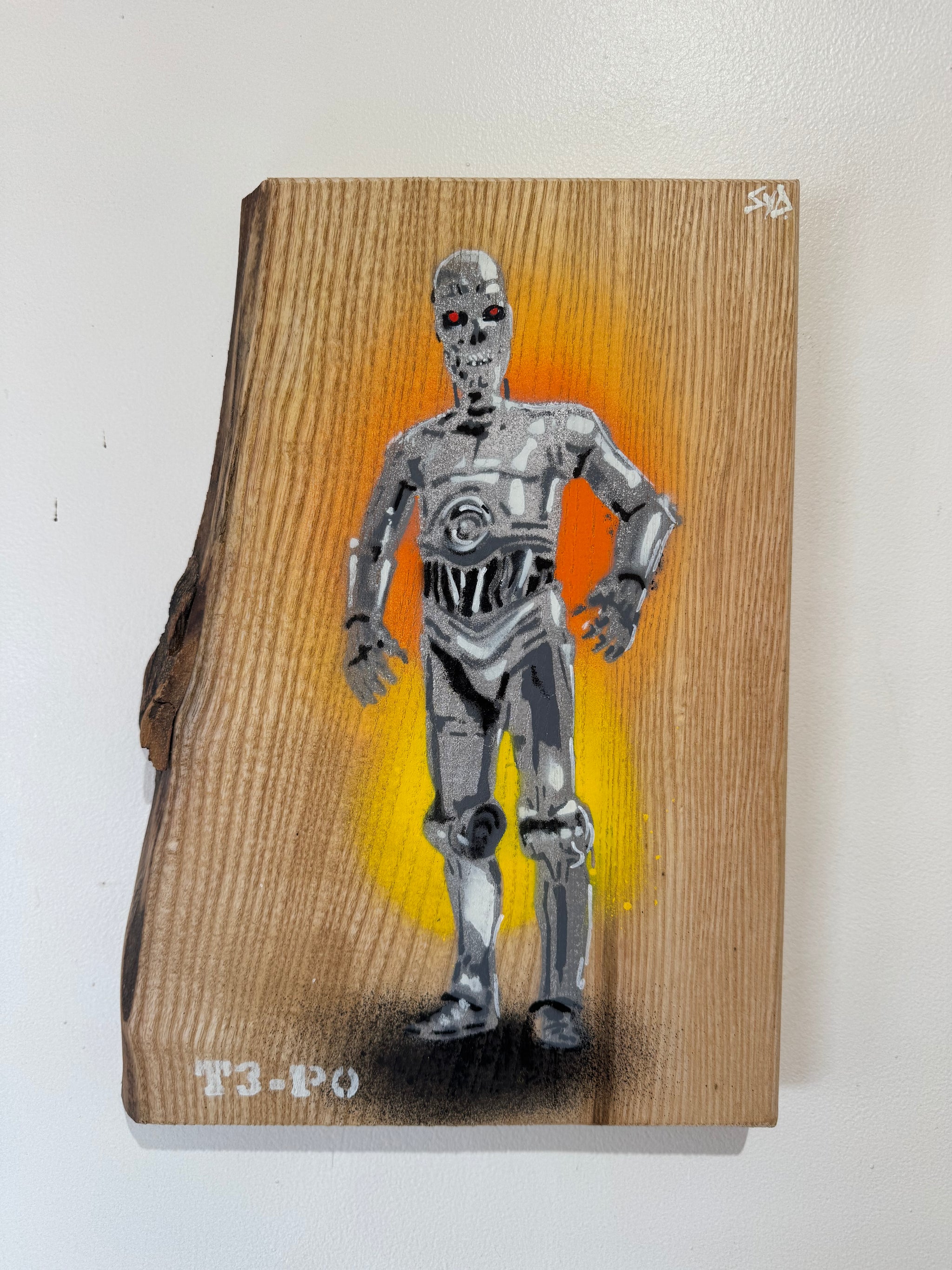 T3-P0 - Fun Stencil Mash Up - approx size 21 x 32cm on rare Elm wood