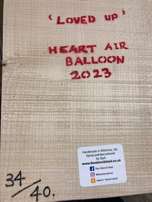 Loved Up - Heart Air Balloon - New for 2023 - no. 34 in edition - size 22 x 29cm with 3D cork and bark detail.