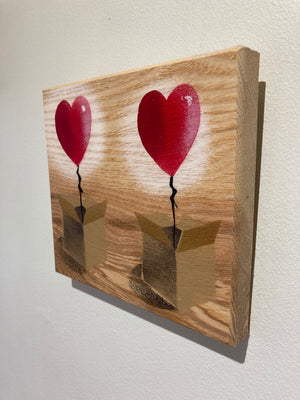 Twin 'Heart Balloon in a Box' - Handmade Stencil artwork - 16 x 14cm - Ready to hang