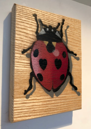 Ladybird artwork handmade on Ash wood - approx size 14 x 12cm - New from 2020