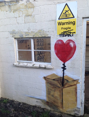 Heart Balloon in  a box - Handmade Stencil artwork - 8 x 14cm