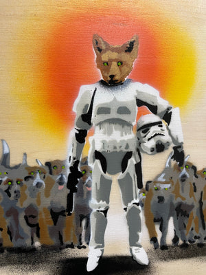 'Master of the Hunt' Trooper Fox Hounds Mash Up Spray painted on Sycamore Wood size 65 x 48cm