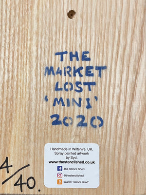 The Market Lost (mini) on Elm wood - measures 17 x 17cm - Signed Limited Edition Malmesbury artwork