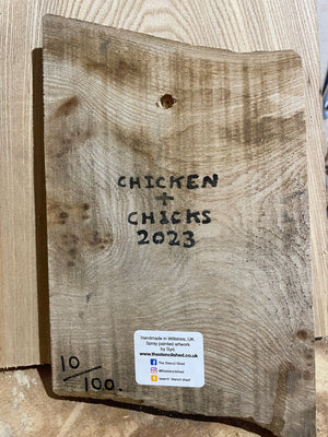 Chicken + Chicks 2023 - Number 10 in edition on elm wood - 18 x 30cm