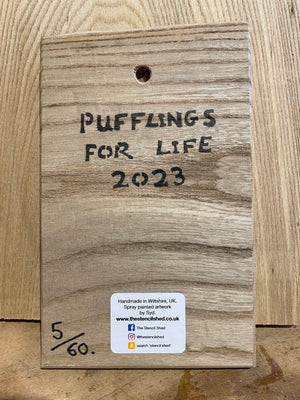 Pufflings For Life - on Elm Wood - Signed Limited Edition Artwork size 14 x 25cm
