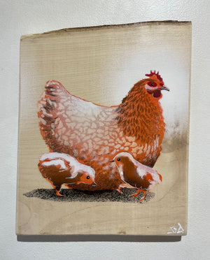 Chicken + Chicks 2023 - Number 19 in edition on sycamore wood - 18 x 23 cm